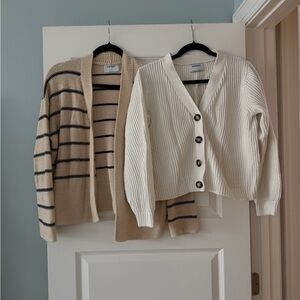 Old Navy Cream and Tan Striped Cardigan Set